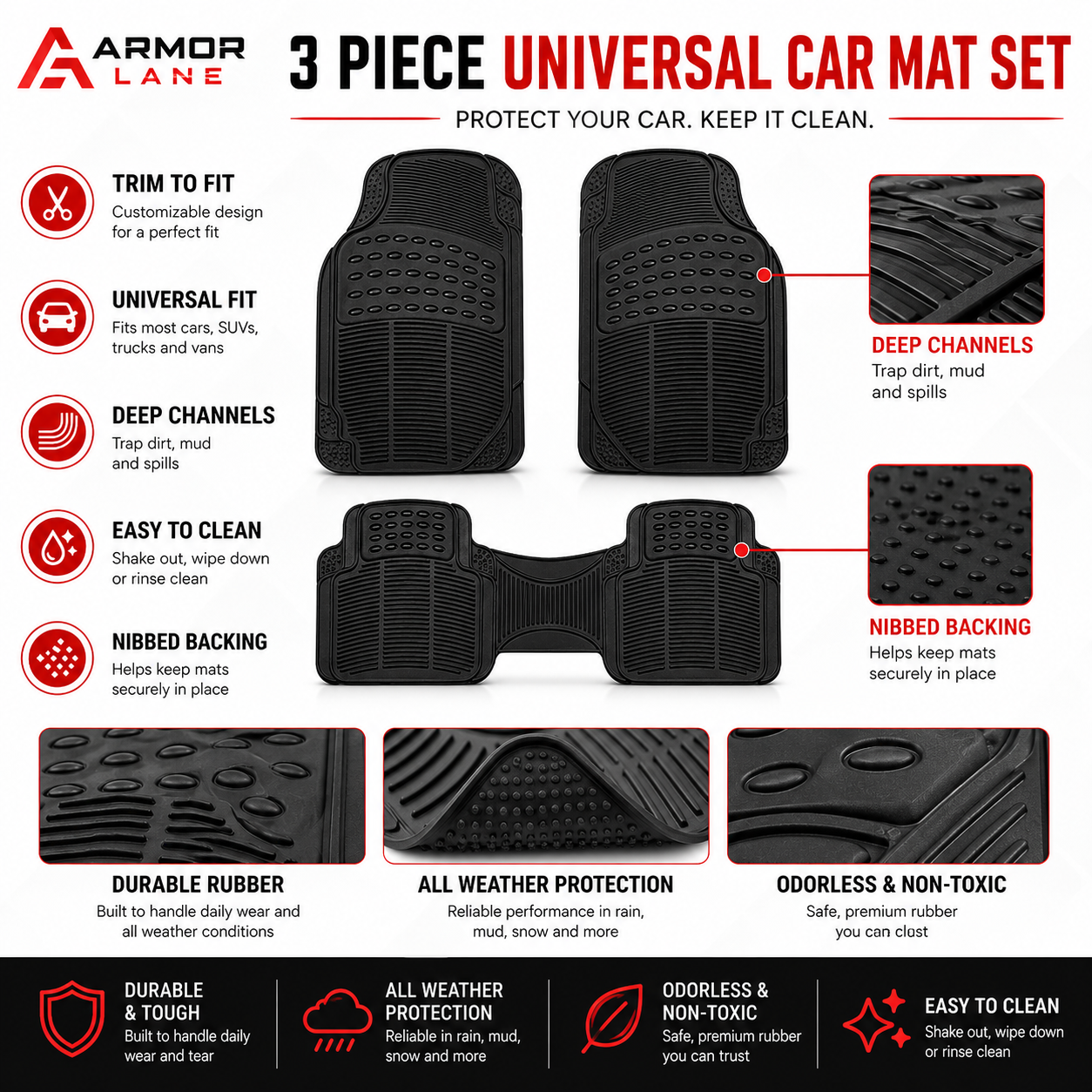 Armor Lane Universal All-Weather Car Mats